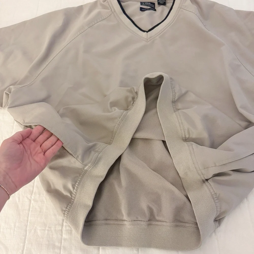PGA Tour Mens Pullover‎ Jacket XL Tan Water And Wind Resistant Golf Zip Sleeves